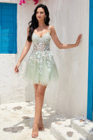 Load image into Gallery viewer, Stylish A Line Navy Spaghetti Straps Short Formal Dress With Criss Cross Back