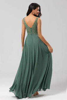 A-Line Eucalyptus Long Bridesmaid Dress with Beading