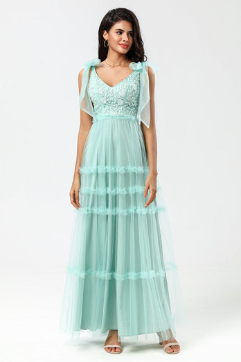 Tulle A-Line Dusty Pink Beaded Bridesmaid Dress