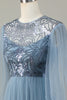 Load image into Gallery viewer, A Line Grey Blue Sequin Long Sleeves Bridesmaid Dress