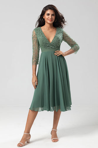 Beaded Eucalyptus Bridesmaid Dress with Sleeves