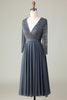 Load image into Gallery viewer, A Line Eucalyptus V-Neck Beaded Long Sleeves Bridesmaid Dress