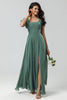 Load image into Gallery viewer, Chiffon A-Line Eucalyptus Long Bridesmaid Dress with Slit