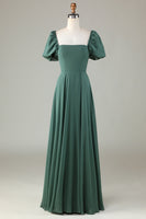 Load image into Gallery viewer, Chiffon Puff Sleeves Eucalyptus Bridesmaid Dress