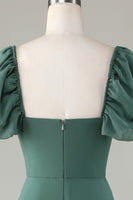 Load image into Gallery viewer, Chiffon Puff Sleeves Eucalyptus Bridesmaid Dress