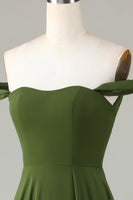 Load image into Gallery viewer, A-Line Off The Shoulder Olive Bridesmaid Dress with Slit