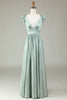 Load image into Gallery viewer, Deep V-Neck Matcha Long Bridesmaid Dress with Ruffles