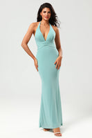 Load image into Gallery viewer, Mermaid Halter Sea Glass Bridesmaid Dress