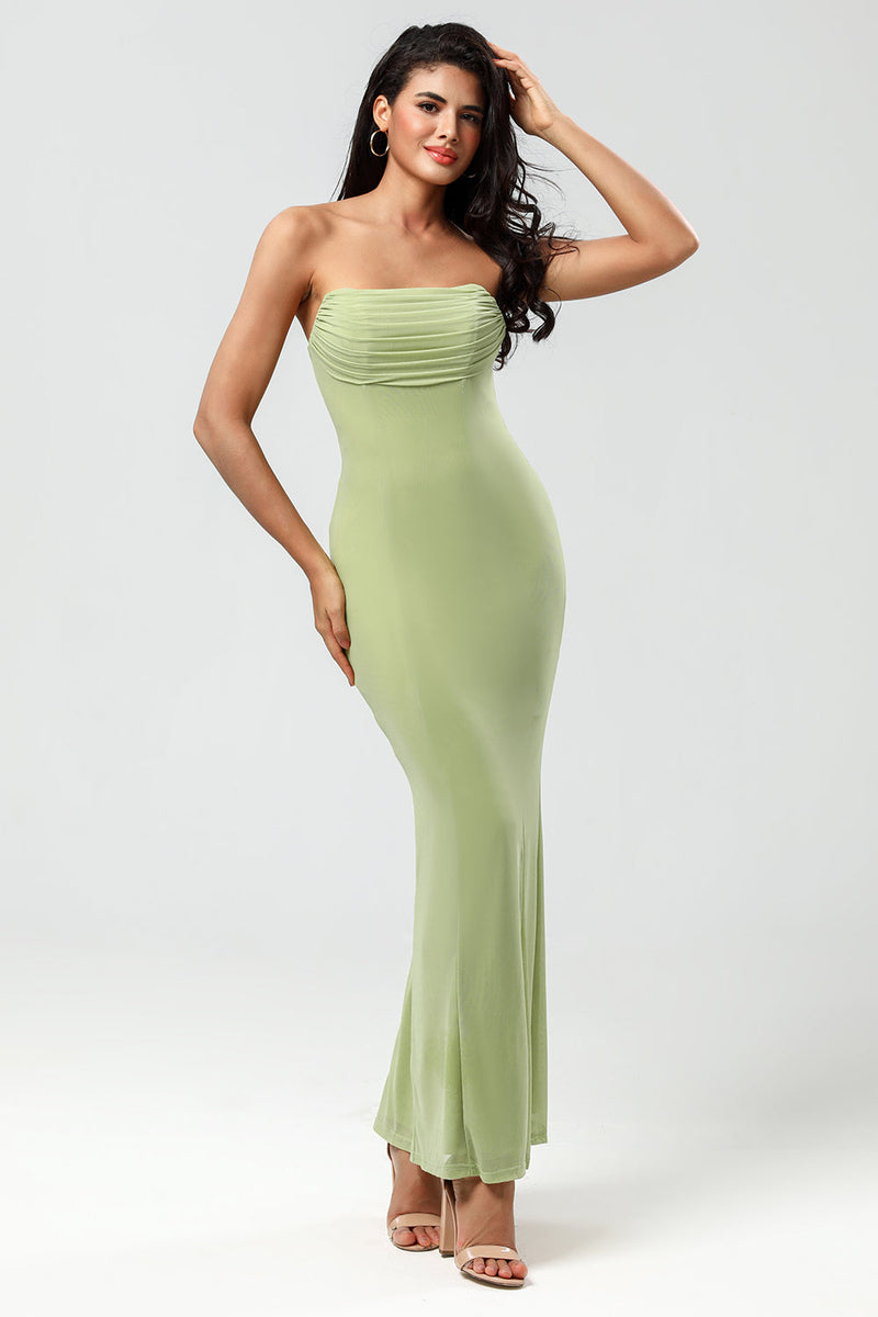 Load image into Gallery viewer, Mermaid Strapless Lemon Green Bridesmaid Dress