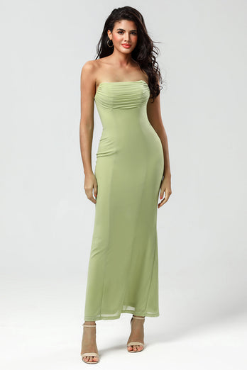 Mermaid Strapless Lemon Green Bridesmaid Dress