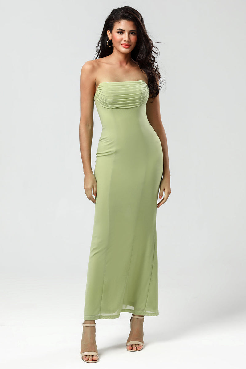 Load image into Gallery viewer, Mermaid Strapless Lemon Green Bridesmaid Dress