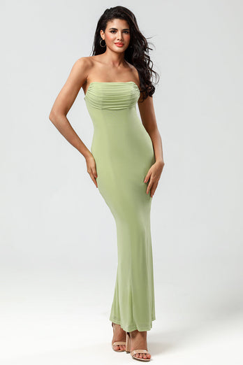 Mermaid Strapless Lemon Green Bridesmaid Dress