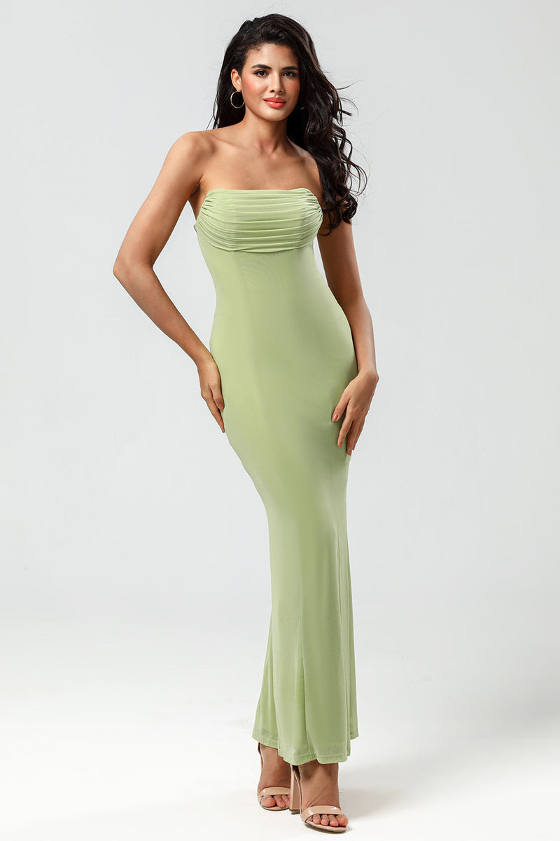 Load image into Gallery viewer, Mermaid Strapless Lemon Green Bridesmaid Dress