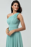 Load image into Gallery viewer, A-Line One Shoulder Sea Glass Bridesmaid Dress