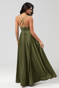 A-Line Satin Olive Simple Bridesmaid Dress