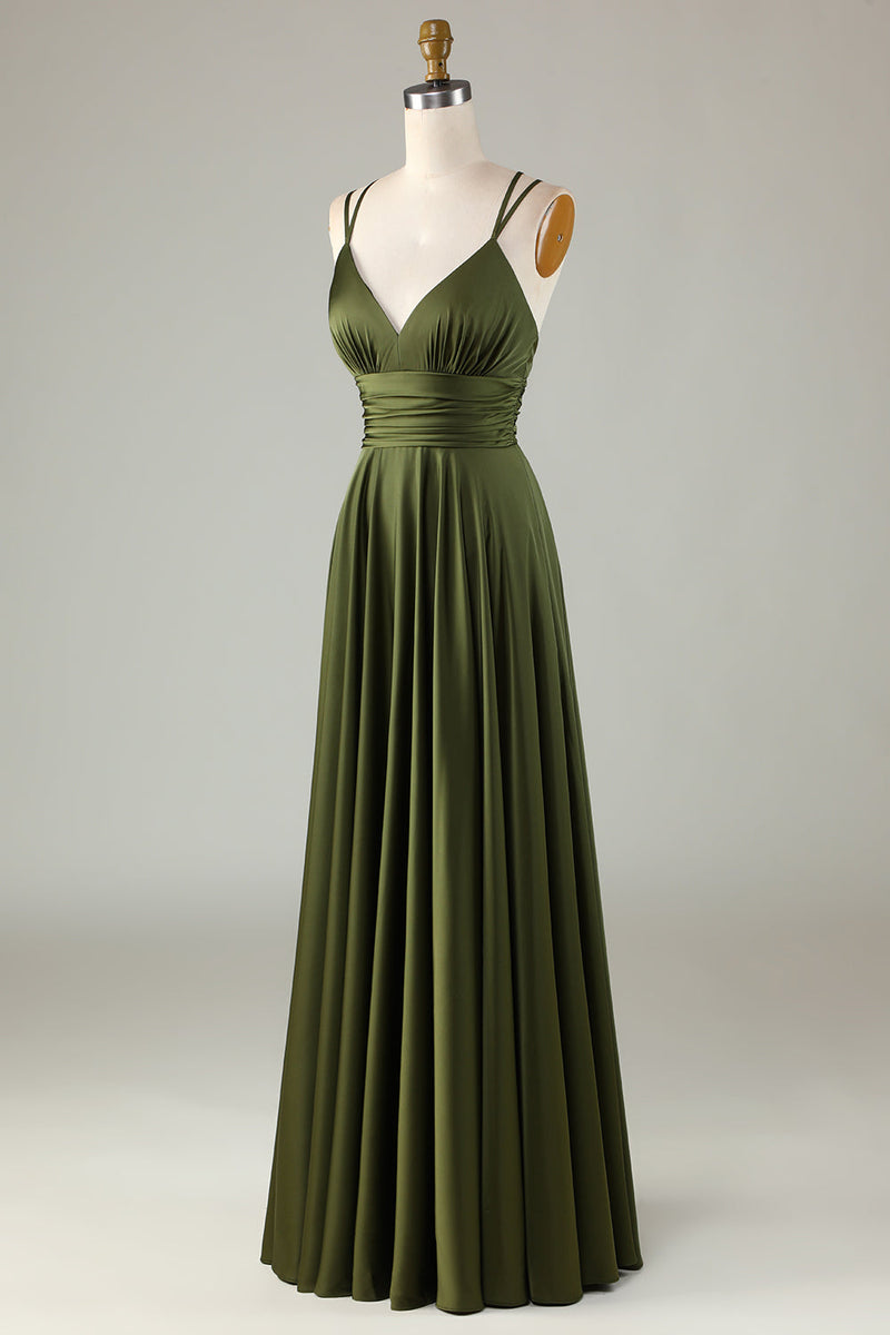 Load image into Gallery viewer, A-Line Sleeveless Olive Long Bridesmaid Dress