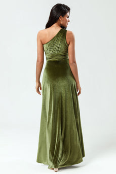 Velvet One Shoulder Olive Bridesmaid Dress