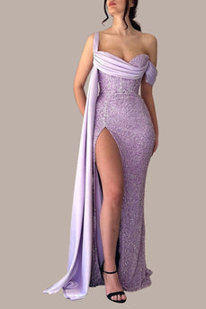 Mermaid Sparkly Purple Long Formal Dress with Slit