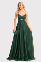Load image into Gallery viewer, Sparkly Backless Dark Green Long Formal Dress