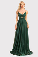 Load image into Gallery viewer, Sparkly Backless Dark Green Long Formal Dress
