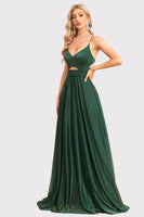 Load image into Gallery viewer, Sparkly Backless Dark Green Long Formal Dress