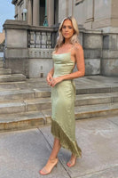 Load image into Gallery viewer, Backless Green Formal Dress with Fringes