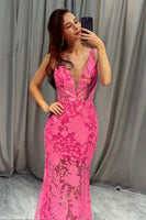 Load image into Gallery viewer, Mermaid Fuchsia Sequins Formal Dress
