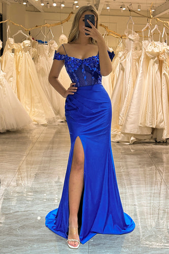 Sparkly Royal Blue Mermaid Long Formal Dress With Sequined Appliques