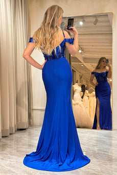 Sparkly Royal Blue Mermaid Long Formal Dress With Sequined Appliques