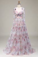 Load image into Gallery viewer, A-Line Spaghetti Straps Lilac Flower Printed Formal Dress