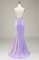 Load image into Gallery viewer, Sparkly Mermaid LighT Purple Corset Formal Dress with Slit