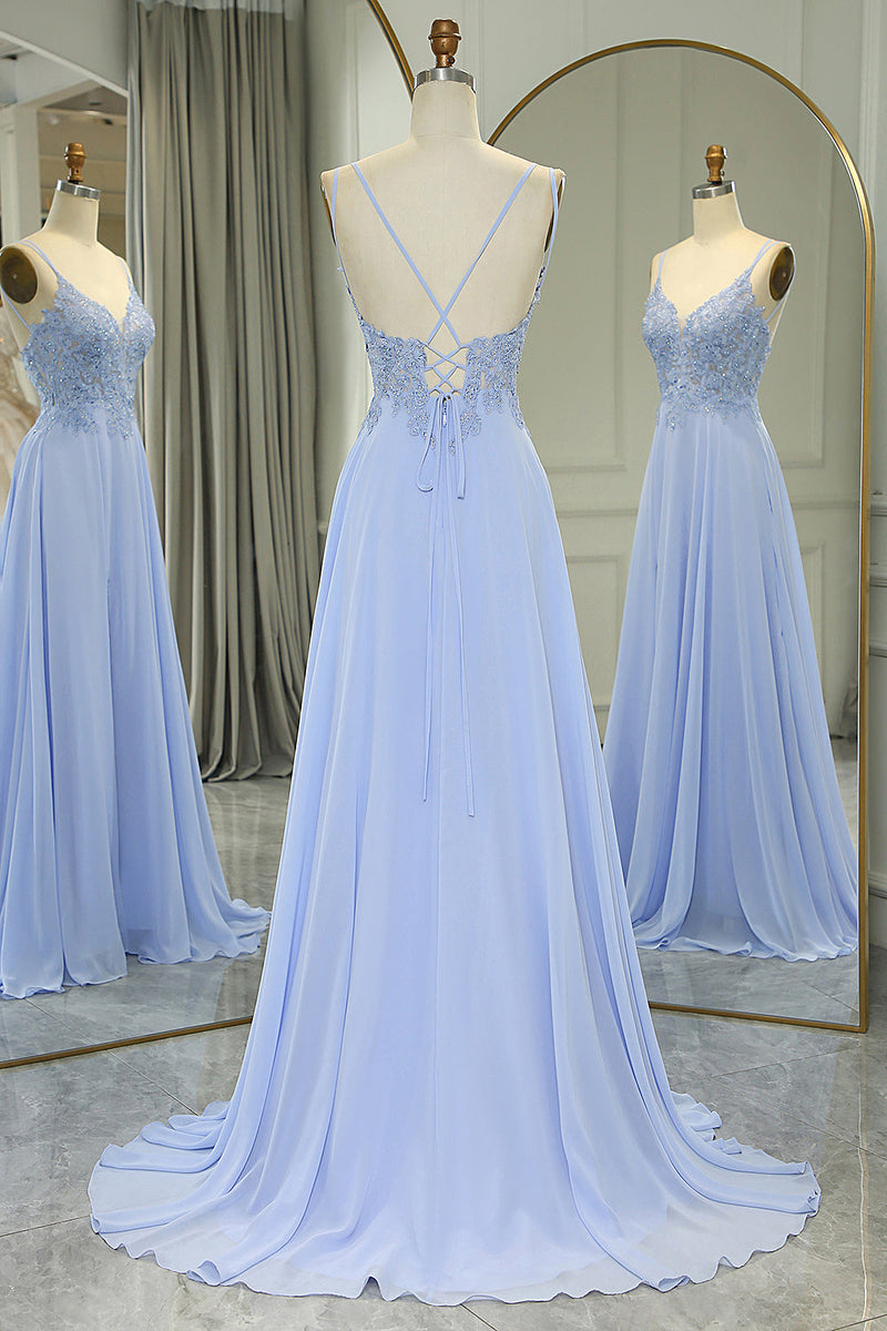 Load image into Gallery viewer, Lavender A Line Long Formal Dress With Slit