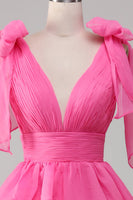 Load image into Gallery viewer, Princess A-Line V-Neck Fuchsia Formal Dress With Slit