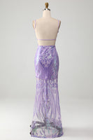 Load image into Gallery viewer, Light Purple Backless Formal Dress with Sequins