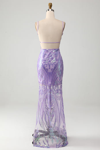 Light Purple Backless Formal Dress with Sequins