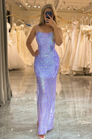 Load image into Gallery viewer, Sparkly Lilac Mermaid Backless Long Formal Dress With Sequined Appliques