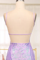 Load image into Gallery viewer, Glitter Lilac Mermaid Spaghetti Straps Backless Long Formal Dress With Embroidery