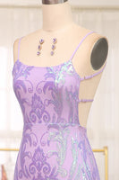 Load image into Gallery viewer, Glitter Lilac Mermaid Spaghetti Straps Backless Long Formal Dress With Embroidery