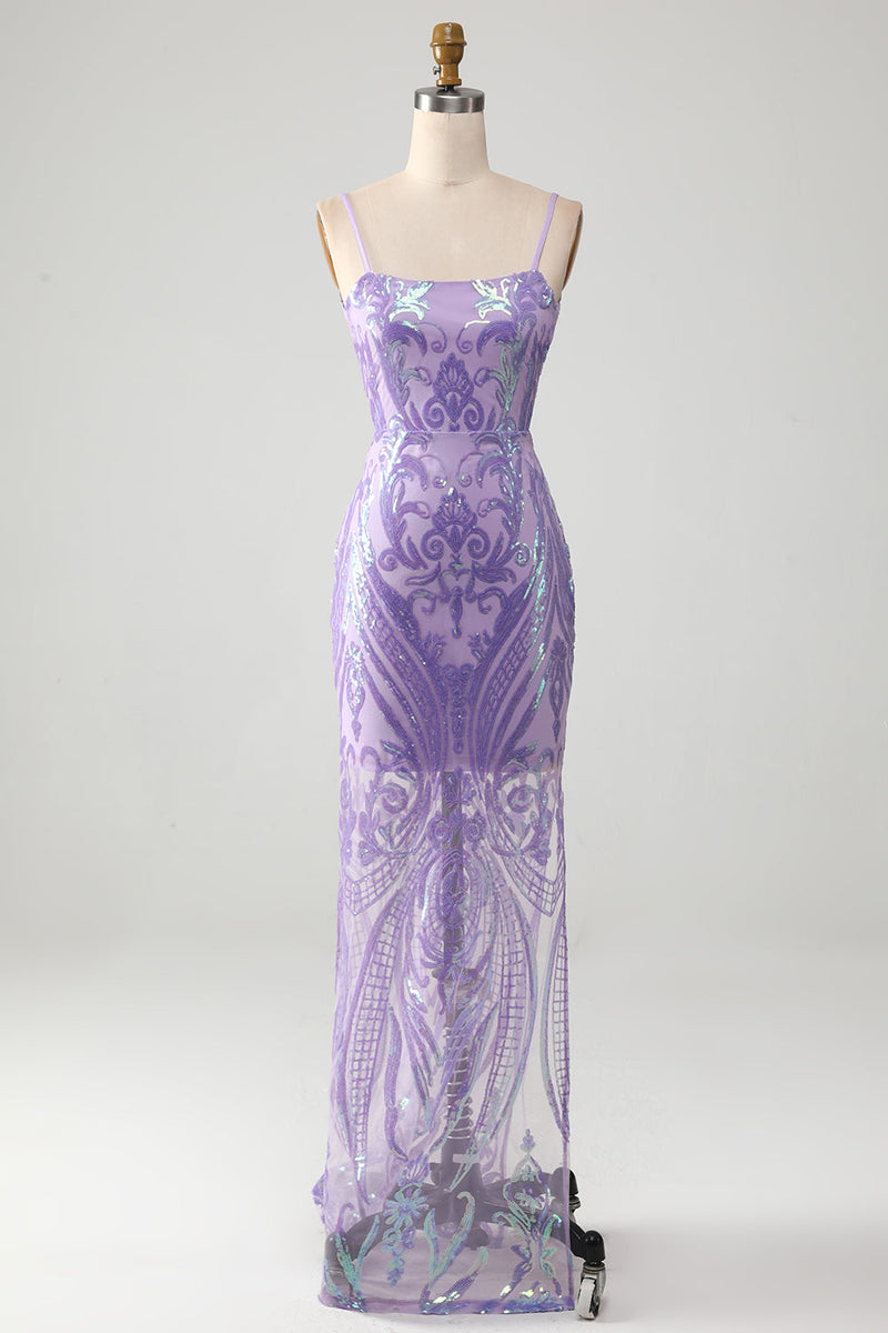 Load image into Gallery viewer, Light Purple Backless Formal Dress with Sequins