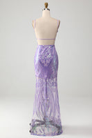 Load image into Gallery viewer, Light Purple Backless Formal Dress with Sequins