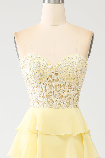 Yellow Sweetheart Tiered Formal Dress