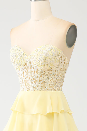 Yellow Sweetheart Tiered Formal Dress