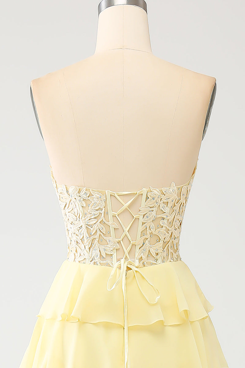 Load image into Gallery viewer, Yellow Sweetheart Tiered Formal Dress