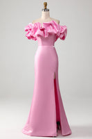 Load image into Gallery viewer, Mermaid Off the Shoulder Pink Party Dress with Split Front