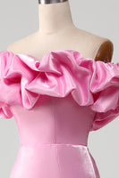 Load image into Gallery viewer, Mermaid Off the Shoulder Pink Party Dress with Split Front