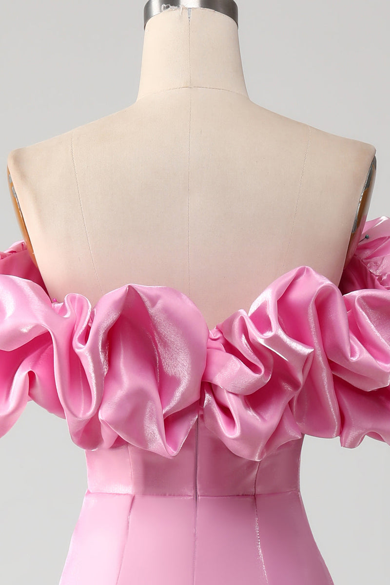 Load image into Gallery viewer, Mermaid Off the Shoulder Pink Party Dress with Split Front