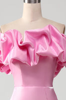 Load image into Gallery viewer, Mermaid Off the Shoulder Pink Party Dress with Split Front