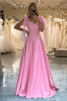 Load image into Gallery viewer, Pink A Line Backless Long Corset Formal Dress With Lace