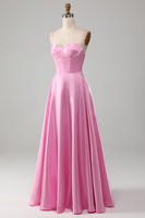 Load image into Gallery viewer, A-Line Spaghetti Straps Pink Corset Formal Dress