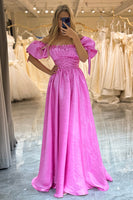Load image into Gallery viewer, Fuchsia A Line Convertible Long Formal Dress